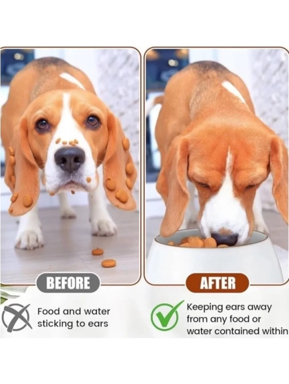 New 37 oz Dog Water Bowl for Long Eared Dogs White Ceramic No Spills Clean Ears.